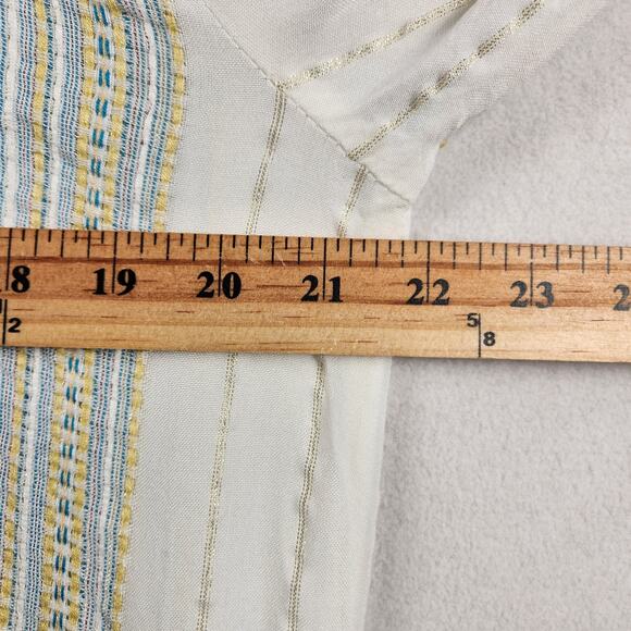 Elan Striped Button Up Shirt Women M Cream Blue Gold Metallic Made in India EUC - Picture 11 of 15